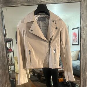 Tart Collections Light Beige Leather Jacket with Zipper Details